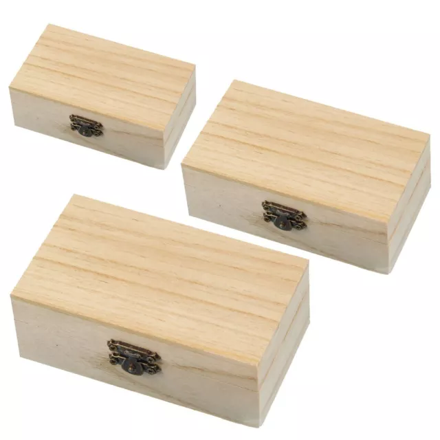 1pc Plain Wood Wooden Square Hinged Storage  Boxes Craft Gift Box Durable 2