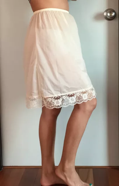 SHEER NYLON HALF Slip Petticoat Skirt Lace Detail Beige Women Underwear  $13.46 - PicClick