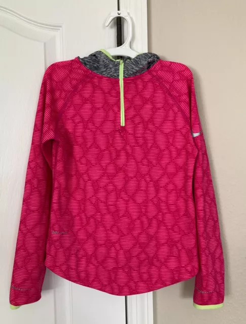 Nike Pro Girls Small S Pink Long Sleeve Dri-Fit Quarter Zip Fleece Hooded Shirt