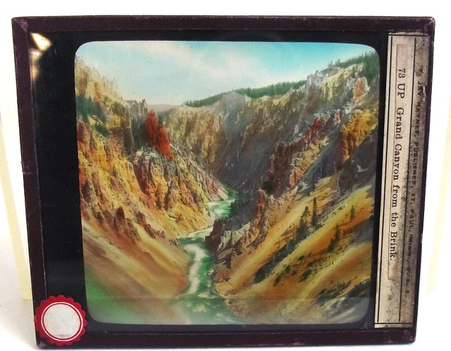 F JAY HAYNES GRAND CANYON BRINK YELLOWSTONE PARK Magic Lantern COLOR Glass slide