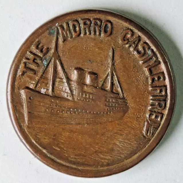 The SS  Morro Castle Ship Fire Capped  Encased coin Token on Indian Head Cent