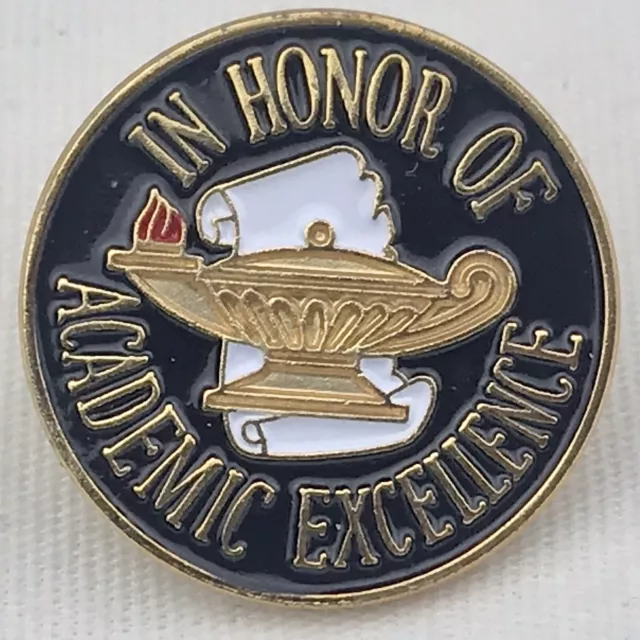 In Honor Of Academic Excellence Pin Brooch Award Gold Tone Enamel In Box
