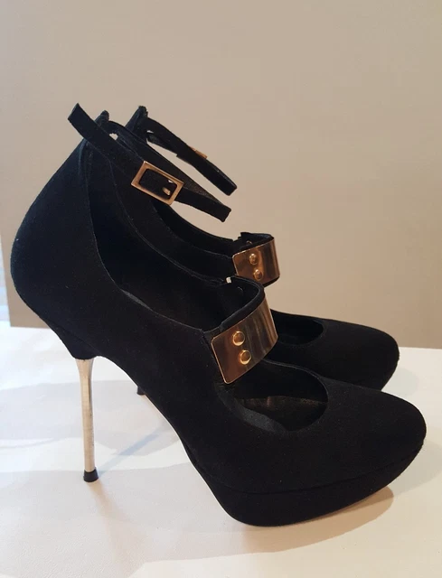 Chaussures à talons hauts métalliques pour femmes plate-forme en daim noir véritable Topshop Royaume-Uni 7 EU 40