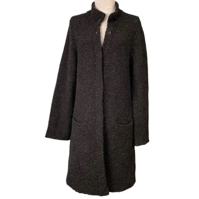 Eileen Fisher Alpaca Wool Blend Long Cardigan Duster Sweater, Charcoal Gray Sz S