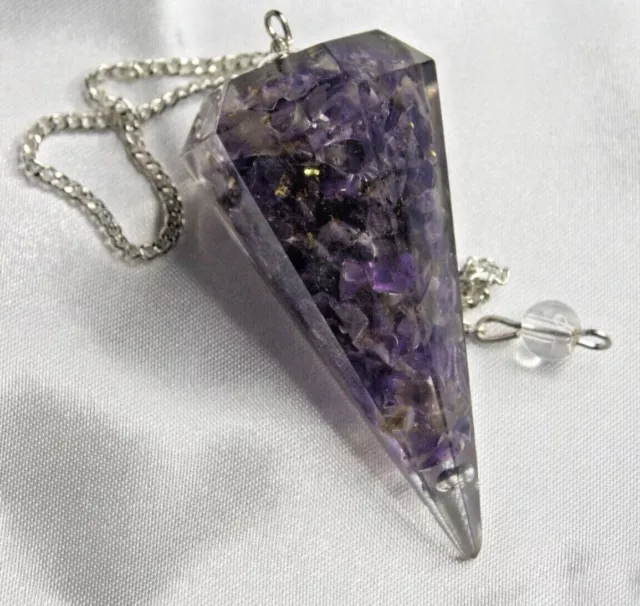 Natural Amethyst Pendulum Orgone Crystal Orgonite Dowser EMF Protection Gift UK