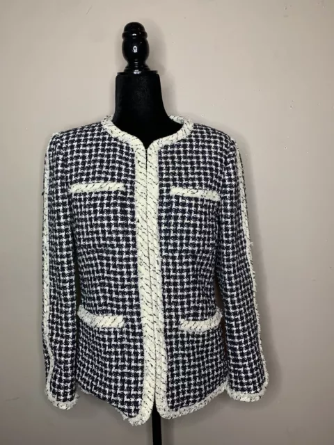 Rebecca Taylor Black White Tweed Fringe Dress Jacket Blazer Women’s Size 4