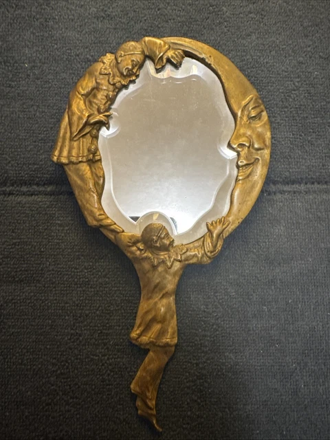 Miroir à Main Ancien – Biseauté, Avec étui En Cuir Façon Reptile, Argenté