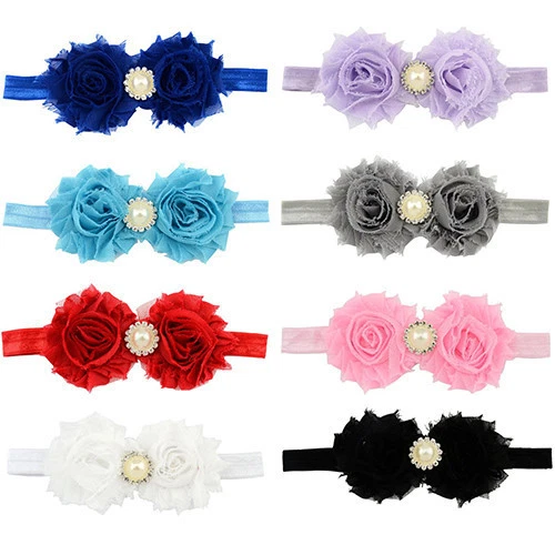 Fascia-Capelli Fiore Neonata Archetto Fascia Capelli Perle Chiffon Strass
