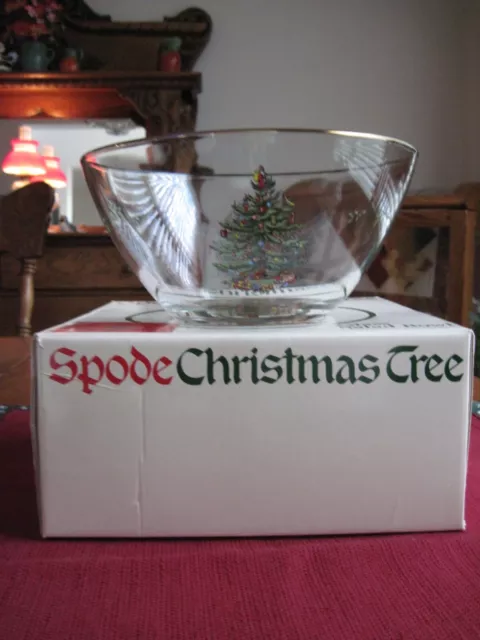 Spode Christmas Tree 9" Clear Glass Serving Bowl Gold Trim with Box