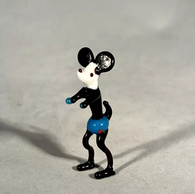 Mickey Mouse Figurine Blown Glass Mid Century Japan Miniature 2.5” Vintage