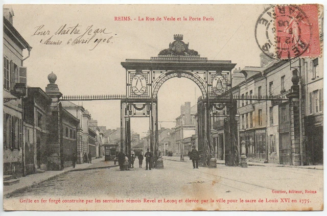 REIMS - Marne - CPA 51 - les rues - rue de Vesle et la porte Paris par revel