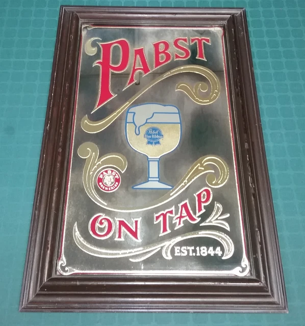 Pabst Blue Ribbon On Tap Est. 1844 Mirror Lucid Lines Acid Etched 1973