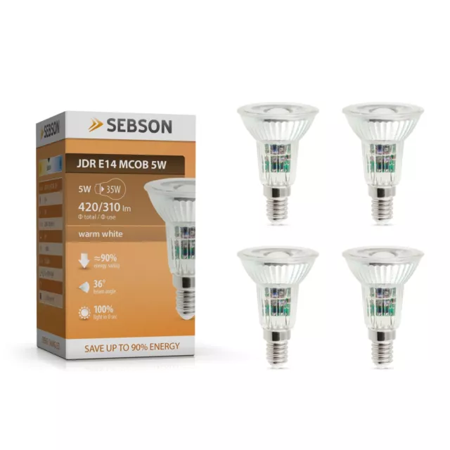 4x LED Lampe E14 warmweiß 5W / 50W Leuchtmittel Strahler Spot COB 230V SEBSON