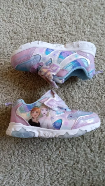 Disney Frozen Girl Elsa Anna Shoes Blue White Silver Toddler Size 9 Kids Girls