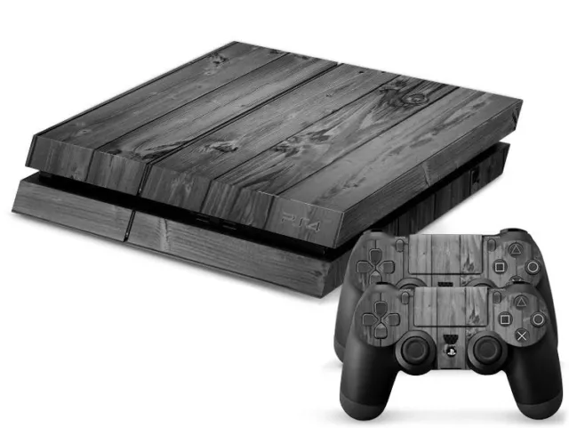 Sony PS4 Playstation 4 Skin Design Aufkleber Schutzfolie Set - Grey Wood Motiv