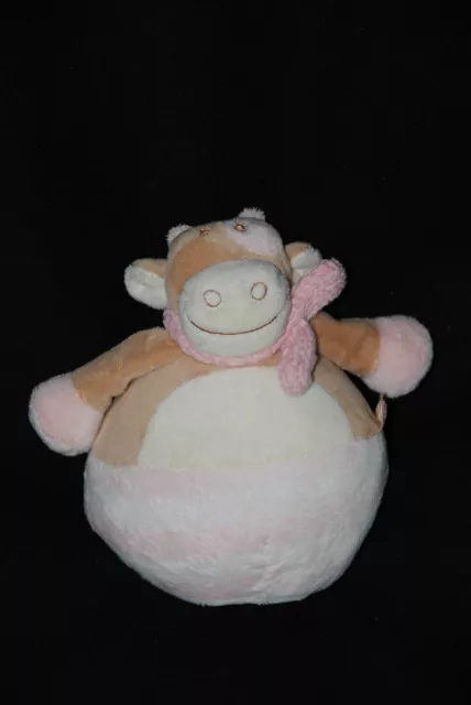 Peluche Doudou Culbuto Vache NOUKIES NOUKIE'S NOUKY Rose Brun Blanc 20 Cm TTBE