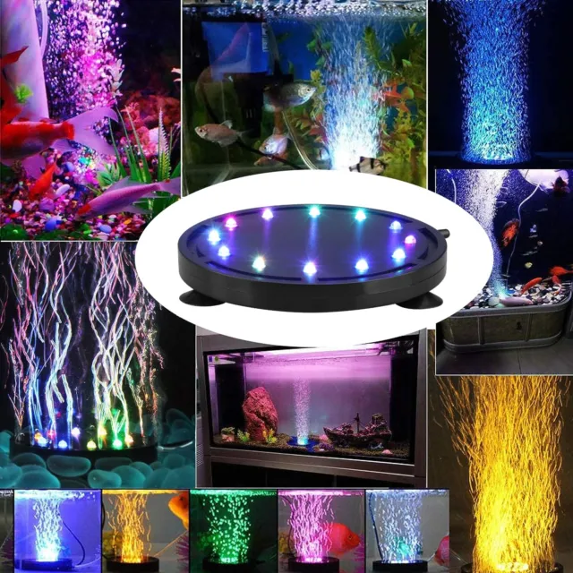 Aquarium Underwater Air Bubble Disk LED Light Fish Tank RGB LED Submersible Lamp