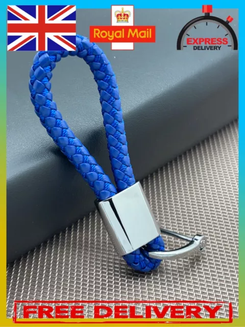 Blue Braided Leather Clear 2022 Metal Keyring Chain Fob Car Logo Gift