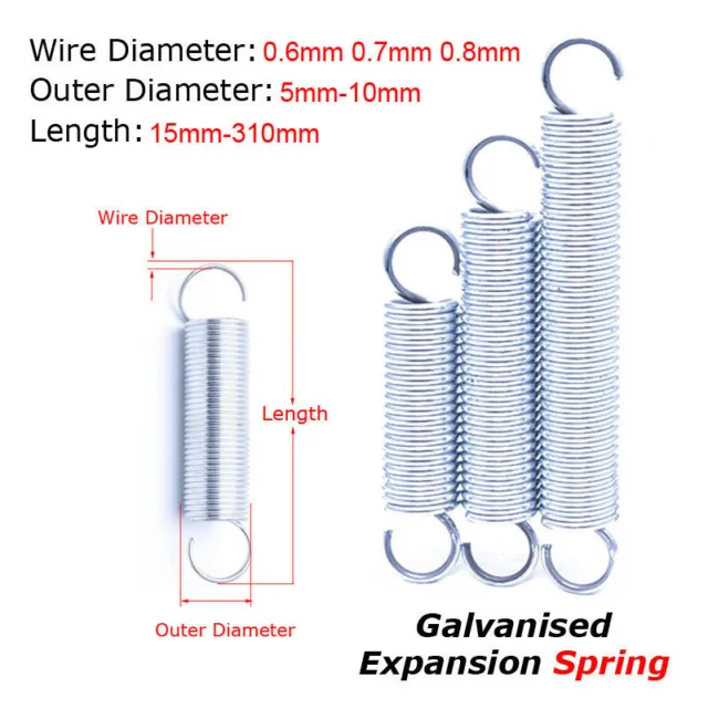 Wire Dia 0.6 0.7 0.8mm Galvanised Expansion Spring Hook Extension Tension Spring