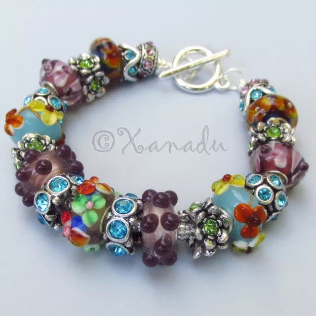 Summer Into Autumn European Charm Bracelet With Artisan Blown Murano Glass Beads