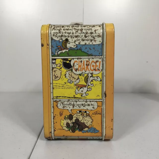 VINTAGE 1960s PEANUTS GANG METAL LUNCH BOX w/THERMOS feat Charlie Brown & Snoopy 3