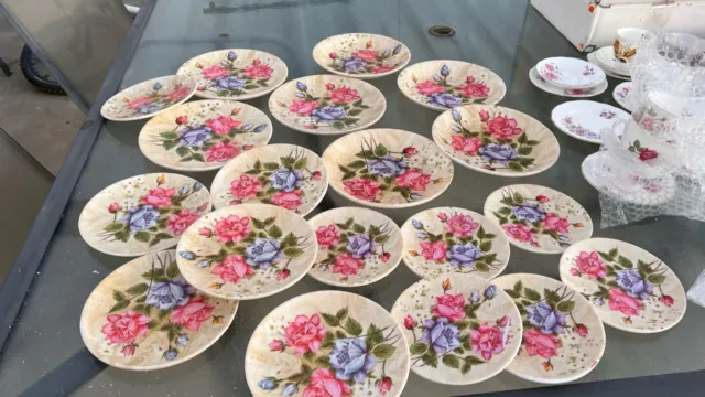 Bulk Lot of plastic Floral Plates Perfect For Kids Tea Party