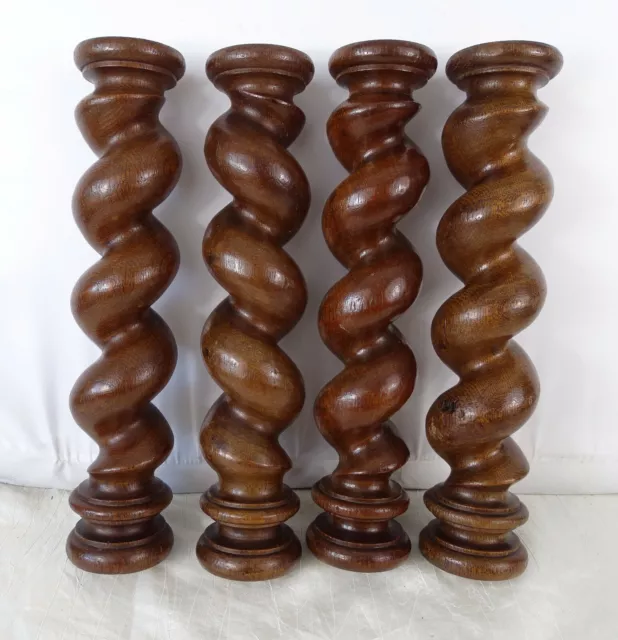 French Antique Spiral Turned Twist Posts Pillars Columns in Oak Wood 4 pcs -12"T