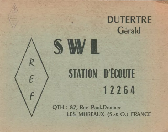 Carte QSL Radio Amateur Opérateur SWL 12264 de G DUTERTRE a LES MUREAUX