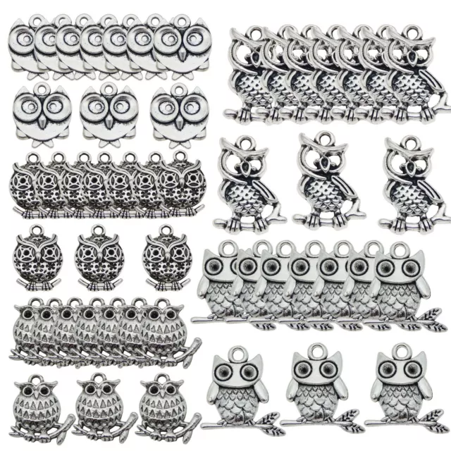 10 Stück Vintage Metall Mini Eule Geformt Charm Anhänger Silber Schmuck Handwerk