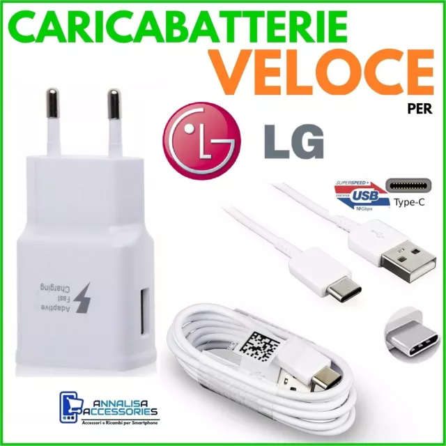 CARICABATTERIE VELOCE FAST CHARGER per LG VELVET 5G SPINA USB + CAVO TIPO TYPE C