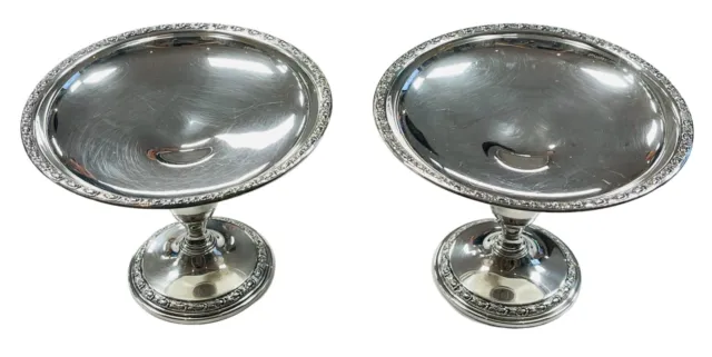 (2) Matching Pair Sterling Silver Talisman Rose Compote Tazza Fancy Repousse Rim