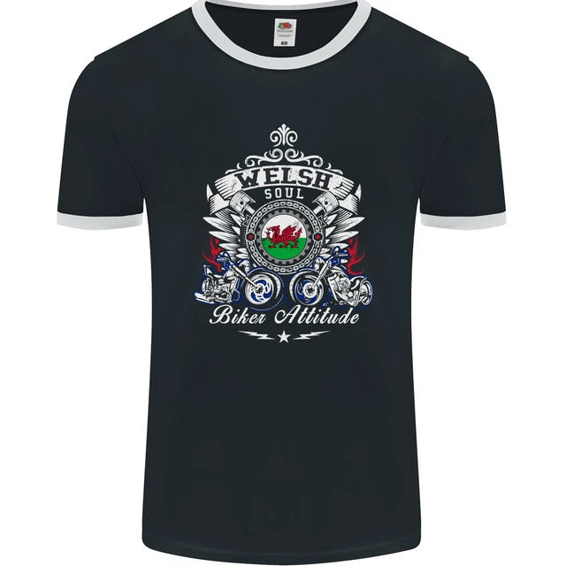 Welsh Soul Biker Attitude Bike Motorcycle Mens Ringer T-Shirt FotL