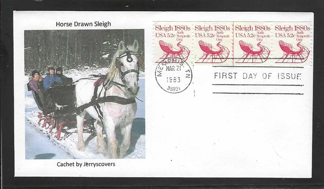 Horse Drawn Sleigh Pnc #1 Fdc 1983 Memphis, Tennessee Only One Made Horse Drawn Sleigh Pnc #1 Fdc 1983 Memphis, Tennessee Only One Made