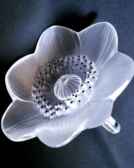 Vintage LALIQUE Frosted Crystal Anemone Flower Figurine 4" Signed France Perfect