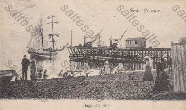 Rm Cartolina Sestri Ponente Bagni Di Gille 1906 Viaggiata Genova Panorama