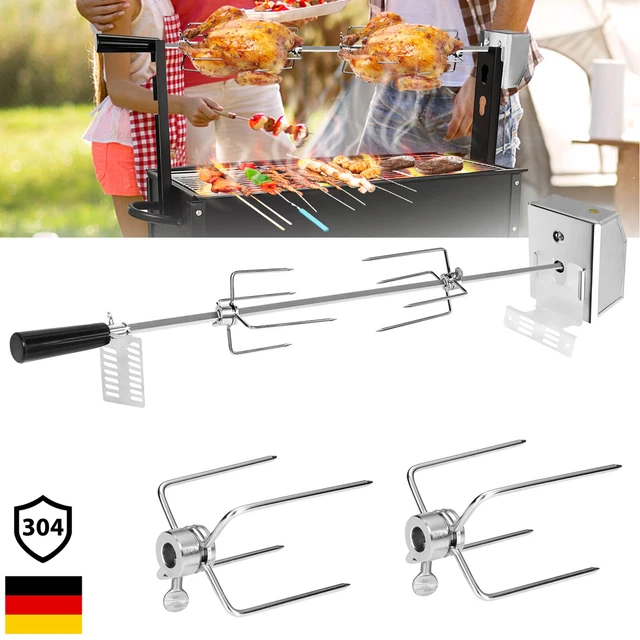 BBQ Grillspieß mit Motor Drehspieß Automatisch Gasgrill inkl. 4er Fleischnadeln