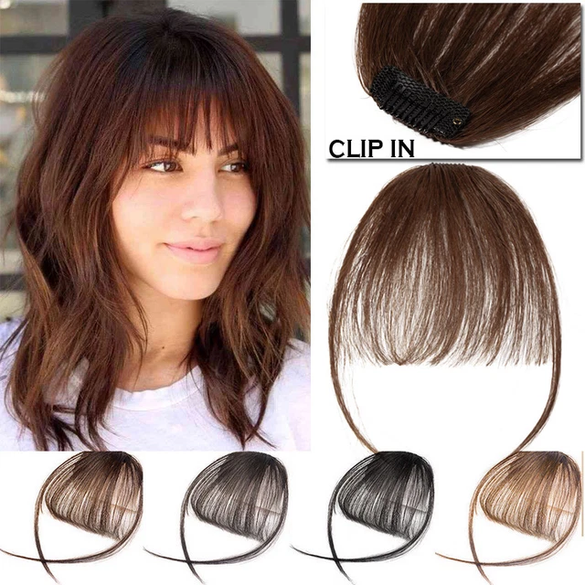 CLIP IN THIN Air Fringe Bangs 100% Remy Human Hair Extensions