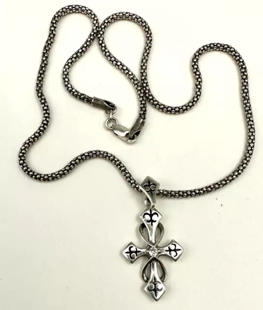 Inspired Sterling Silver Fleur De Lis Cross Cz Pendant & 18" Necklace N O Saints