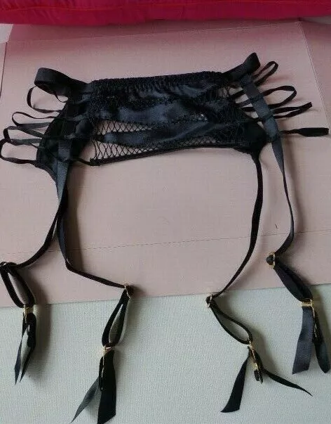Agent Provocateur Rayna suspender belt S black silk satin garter NEW