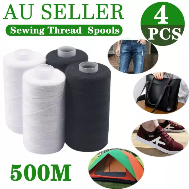 4 Spools x 500m Sewing Thread Black White Quilting Polyester Embroidery Machine