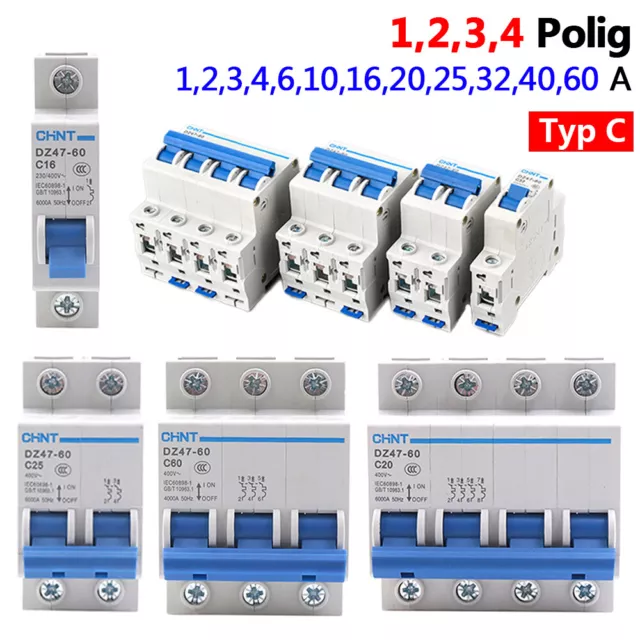 1,2,3,4 Polig 1A-60A Leitungsschutzschalter LS-Schalter C Sicherungsautomat MCB