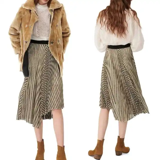 Maje | NWT! Jungla Asymmetric Stripe Lurex Pleated Skirt Size: 36