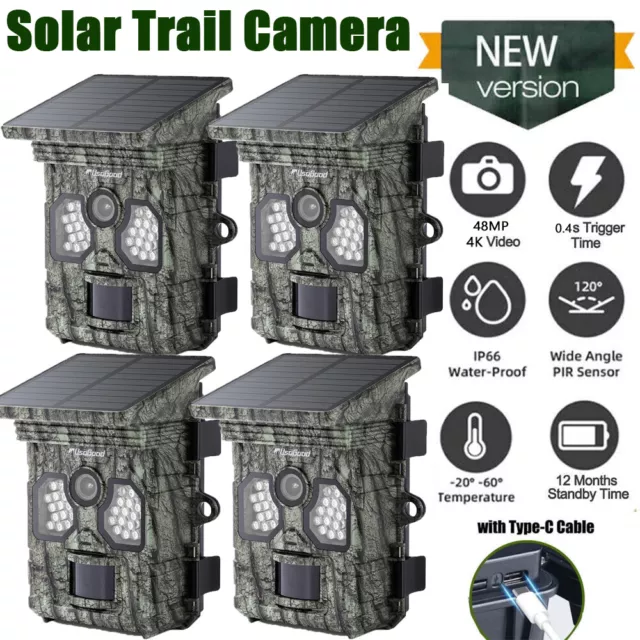48MP Solar Wildkamera mit Bewegungsmelder Nachtsicht 4K Outdoor Jagdkamera IP66