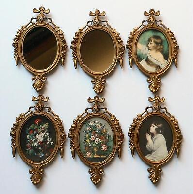 6 Matching Vintage Italy Gold Metal Picture Frames Floral Girl Mirror 6 1/2 x 4"