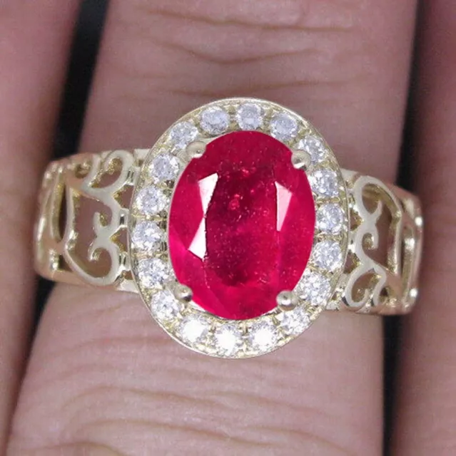 Solid 14KT Yellow Gold 2.92Ct Oval Shape Natural Ruby IGI Certified Diamond Ring