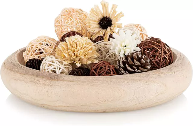 Decorative Dough Wood Bowl round Paulownia Wooden Bowls for Decor Rust