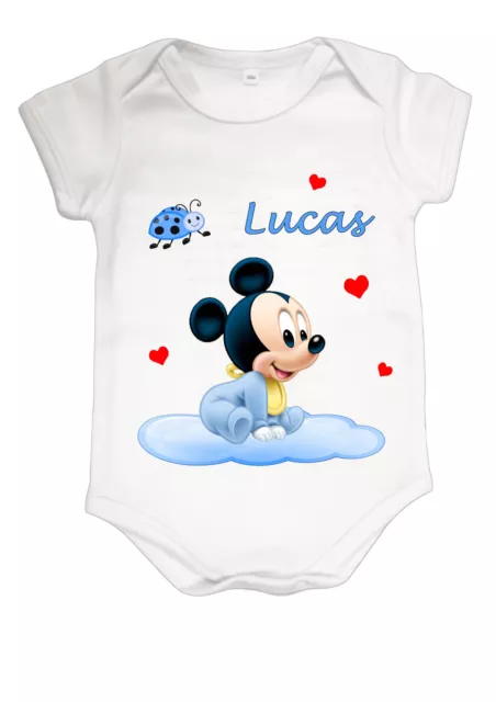 Body bébé mickey garçon mignon personnalisé avec prénom réf 10