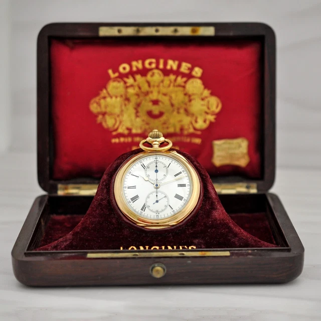 AUTHENTIC 1908 LONGINES Chronograph 18K Solid Gold Open Face Pocket