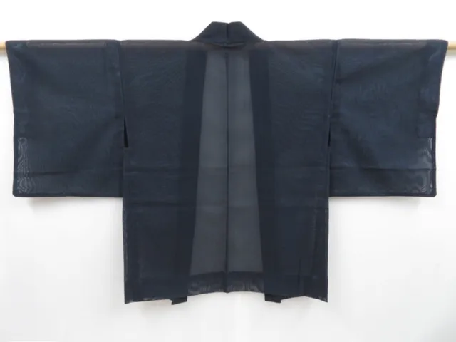 3514T04z210 Vintage Japanese Kimono Silk See through HAORI  Dark gray