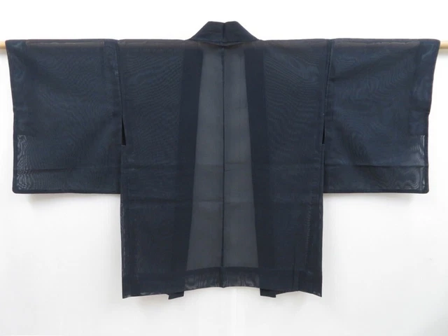 3514T04z210 Vintage Japanese Kimono Silk See through HAORI  Dark gray